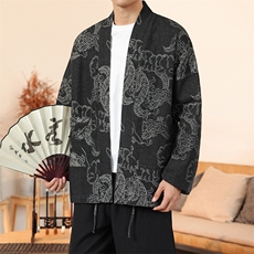 24秋装新中式牛仔道袍龙纹唐装日系风外套潮汉服H335/P110，男装工装外套，电商A221A