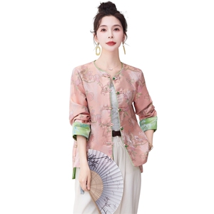 闺舍百搭流行小个子国风洋气春秋宽松版女装粉色圆领上衣图片