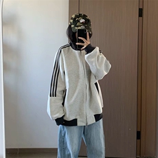 抖音得物高品质美式高街重磅结构设计拼接织带立领卫衣外套CM42，女装短外套，电商A486-1