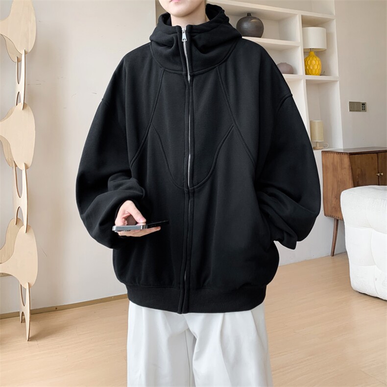 内景秋冬新款拼接开衫卫衣男潮流宽松连帽外套WY00741/P55加绒P60,女装短外套,电商B316