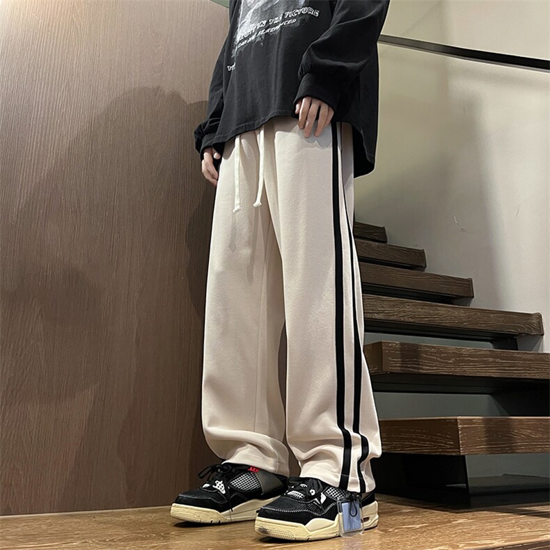 港风美式卫裤宽松休闲两条杠松紧拖地卫裤XZ302B-1-K23306P45,男装休闲裤,星座302B-1