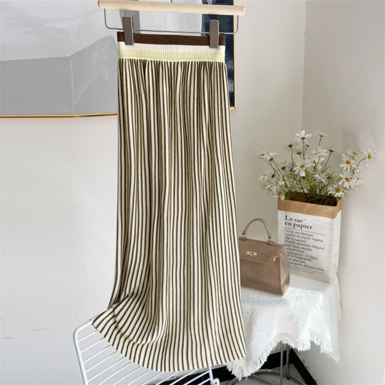 2025年夏季时尚潮流彩条半身裙，女装半身裙，木淼羊绒