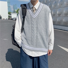 新款三色针织衫无袖马甲宽松慵懒风外搭毛衣学院风背心M160-P32，男装针织衫/毛衣，星座512-4