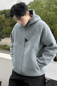 网图 新款340g重磅双面摇粒绒连帽卫衣外套男W24574-特P65控118图片