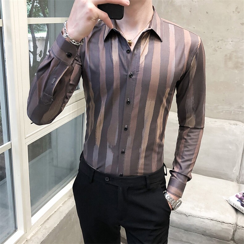 312A-5-275-P55长袖高级感秋季休闲英伦发型师韩版纯色男士衬衣,男装衬衫,星座312A-5