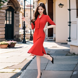 春秋职业连衣裙女高端2024新款时尚名媛气质女神范修身包臀鱼尾裙图片