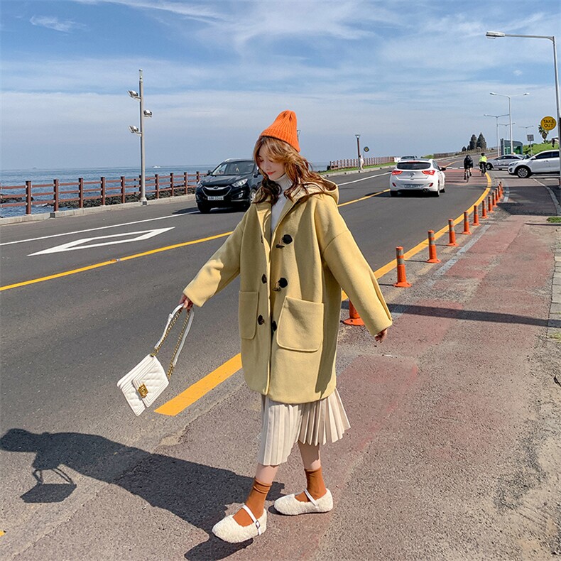2021新款小心机牛角扣大衣,女装毛呢外套,艾艾淮淮