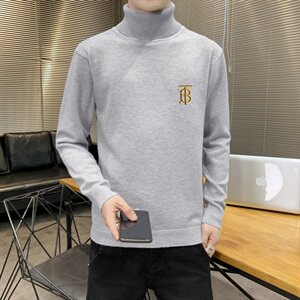 秋冬可翻高领毛衣男B纯色长袖男刺绣毛衫打底针织衫红M252P33图片