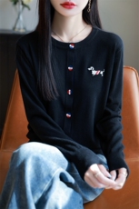 春装新款精纺羊毛女圆领针织开衫宽松短款外搭毛衣外套薄款上衣，女装针织衫/毛衣，暖烁特种纱工厂店