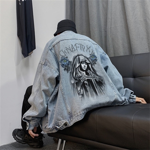 牛仔外套男复古春新款水洗做旧宽松高街hiphop工装夹克JK1034-P68图片