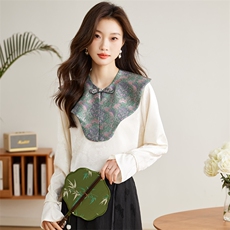 现货新款2024年新中式g风盘扣提花面料带披肩气质衬衣，女装衬衫，采品优优