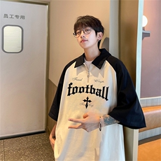港风重磅全棉撞色插肩袖polo衫短袖男T恤XGP3211-P45控78，男装T恤，电商B370