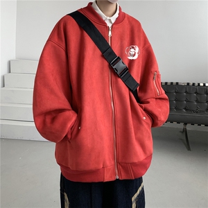 24春秋款美式复古麂皮绒飞行棒球服男女夹克外套JF3304-P80控108图片