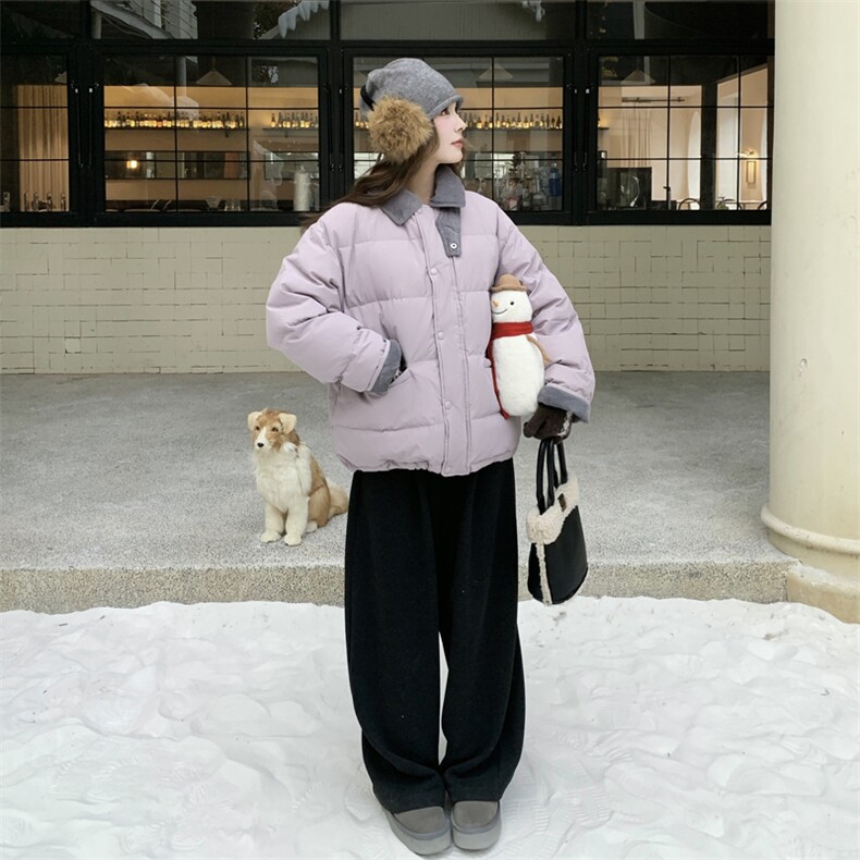 云朵泡芙羽绒服女2025冬季新款设计感短款立领加厚宽松面包服外套,女装短外套,2C168