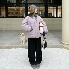 云朵泡芙羽绒服女2025冬季新款设计感短款立领加厚宽松面包服外套，女装短外套，2C168