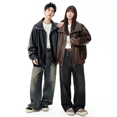春季潮牌皮衣美式复古情侣翻领PU皮休闲宽松皮夹克外套JK0263-P78，男装夹克，星座308B-2