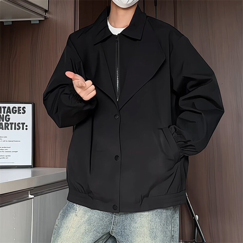 JK202/P65春装新款假两件个性痞帅夹克男外套潮宽松大码上衣图片
