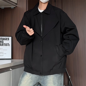 JK202/P65春装新款假两件个性痞帅夹克男外套潮宽松大码上衣图片