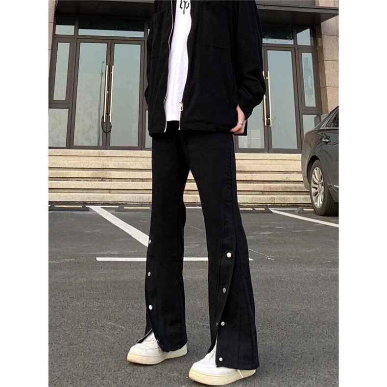 美式高街潮牌牛仔裤男宽松直筒水洗做旧排扣设计感微喇裤子 NA645图片