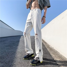 美式高街牛仔裤男韩版潮流裤脚纽扣开衩2026夏季isn长裤RK439-P43，男装牛仔裤，星座412