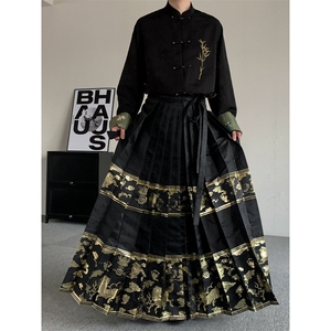 汉服类目24新中式长衫原创风新中式男女立领盘扣外套织金马面裙图片