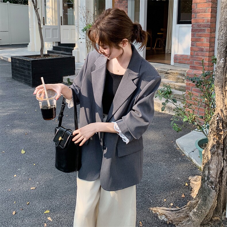 纯色气质风休闲风翻领通勤女西装时尚小个子短款春秋显瘦网红百搭,女装西装,浙宝210（原浙宝191）