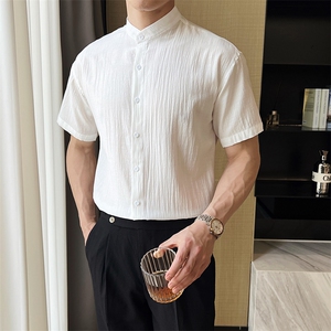 夏季男士七分袖条纹衬衫立领男休闲修身休闲衬衣A236-C663-P55图片
