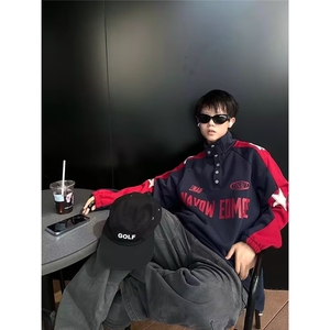 立领卫衣男春秋季新款美式潮流宽松上衣服大码休闲套头外套图片