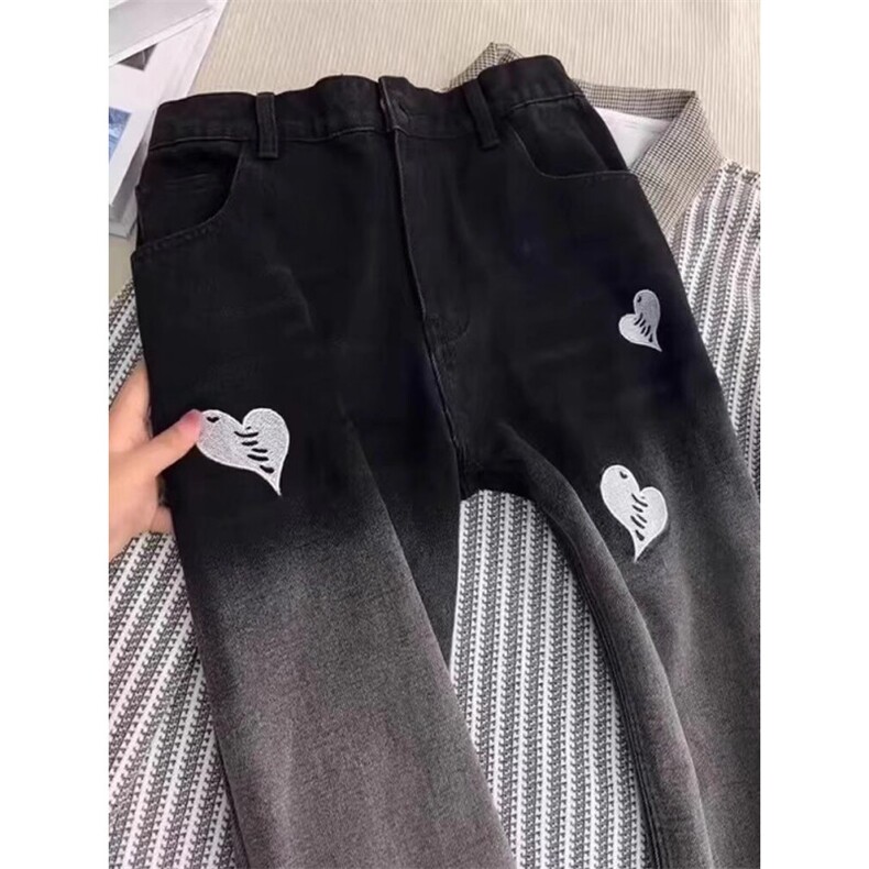 美式复古男女宽松直筒阔腿长裤休闲宽松休闲刺绣牛仔裤LA5533-P47,男装牛仔裤,星座1008