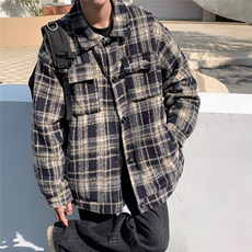 时尚潮宽松型翻领格子慵懒潮流男秋季休闲青春流行2025毛呢大衣，男装毛呢大衣，星座506A