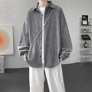 8XL-M人字纹小香风衬衫男生春秋衬衣宽松慵懒垂感外套CS29008P45图片