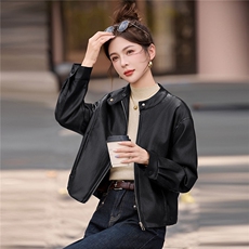 可拆卸针织连帽加绒加厚皮衣女2025冬季新款宽松休闲百搭pu皮棉衣，女装皮衣，英标秀（1C119）