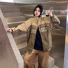 2025潮牌刺绣麂皮绒夹克男女春季潮美式复古重磅宽松立领休闲外套，男装夹克，星座506A