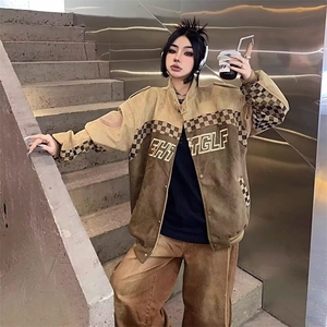 2025潮牌刺绣麂皮绒夹克男女春季潮美式复古重磅宽松立领休闲外套图片