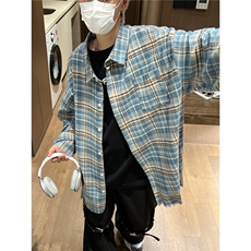 美式格子衬衫男宽松春秋高级感衬衣A061-AC00378-特P40，男装衬衫，电商A061