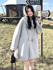 韩版气质高端羊毛呢大衣女2026早春新款中长款宽松显瘦羊绒外套厚，女装毛呢外套，丝露怡语