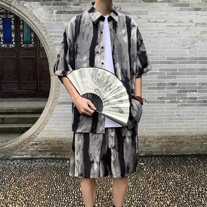 扎染运动套装男夏季宽松短袖衬衫沙滩短裤休闲两件套 G61图片
