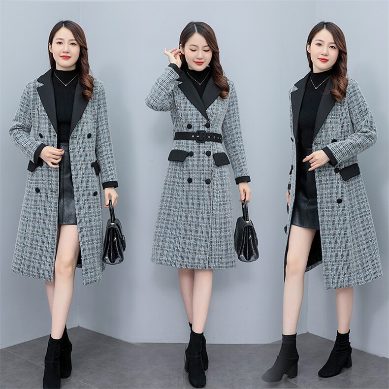 轻奢时尚格子毛呢大衣女2022秋冬新款修身显瘦潮流长款毛呢外套，女装毛呢外套，尚洛菲