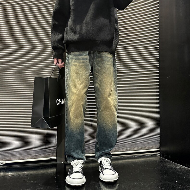 美式宽松复古黄泥直筒裤 休闲牛仔裤男潮 有大码902A/3702/P58图片