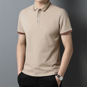 2023夏季新款短袖t恤男士半袖保罗polo衫纯色翻领体恤修身上衣服T图片