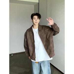 美式复古夹克痞帅翻领棒球服美拉德情侣皮衣513AJK2676P57图片