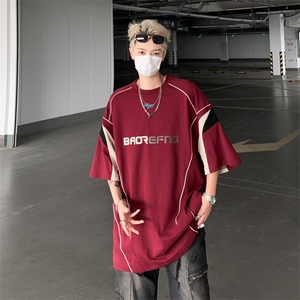 C402-P40 夏季新款撞色运动球服T恤男美式潮牌宽松百搭短袖 现货图片