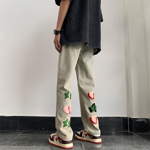美式复古牛仔裤男潮牌设计感宽松直筒做旧休闲阔腿裤N02215-P45图片
