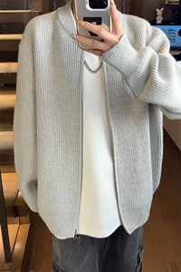 ！棒球领双拉链开衫针织毛衣男 CP16-特p55图片
