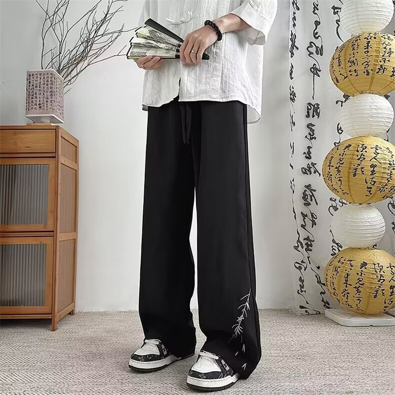 夏季新中式风设计感休闲裤子潮牌男阔腿垂坠感高级感直筒西装裤,男装西服套装,星座601-2
