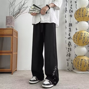 夏季新中式风设计感休闲裤子潮牌男阔腿垂坠感高级感直筒西装裤图片