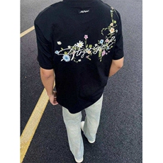 美式刺绣青年短袖男夏季美式重工情侣花卉t恤上衣1008-L14133-P35，男装T恤，星座1008
