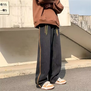 美式vibe裤子设计感抽绳直筒牛仔裤男女宽松休闲阔腿裤N6014-P45图片