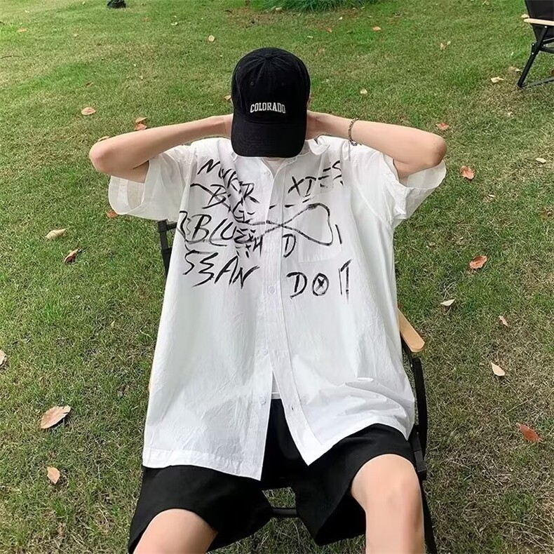 F248-P352024夏季新款潮牌短袖衬衫男痞帅宽松休闲衬衣外套现货,男装衬衫,星座512-6