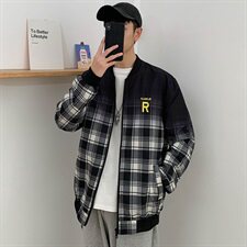 709-JK86-P7020秋新款港风情侣格子渐变夹克外套韩版百搭上衣男，男装夹克，星座709